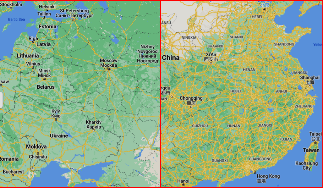 Map of Russia and China